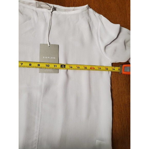 NWT Everlane 0 Womens The Clean Boatneck Blouse SILK top Gray White - Picture 10 of 11